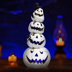 White Stacked Pumpkin Decorations-Indoor Halloween Decor for Table, Window, Gift